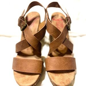 Brown Leather Women's Memory Foam Wedge